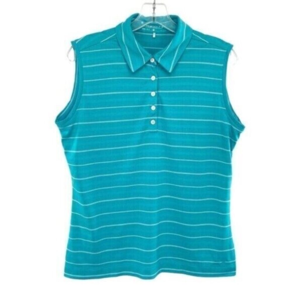 Nike Golf Dri Fit Women's Teal Striped Polo Tank Shirt Tenniscore